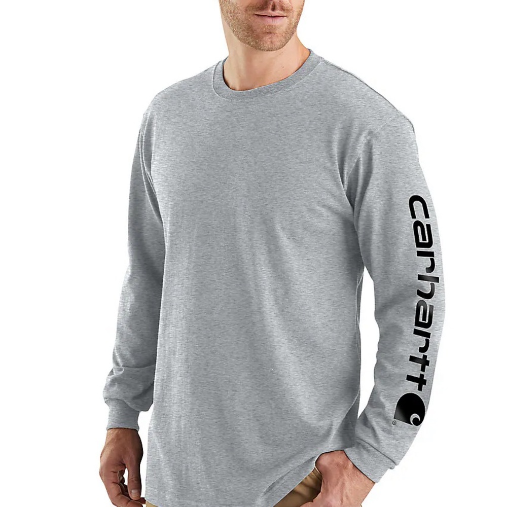 Carhartt NWT Long-Sleeve Logo Graphic T-Shirt Heather Grey Medium - Picture 2 of 3